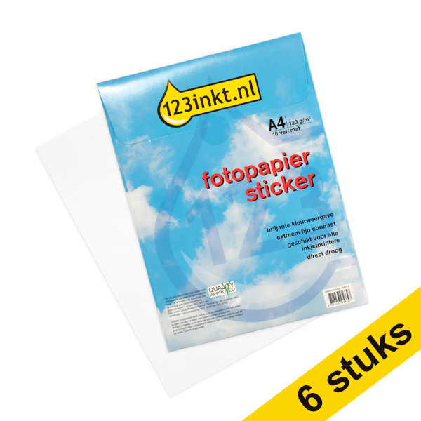 Aanbieding: 6x 123inkt fotopapier sticker mat A4 wit (10 stickers)  300345 - 1