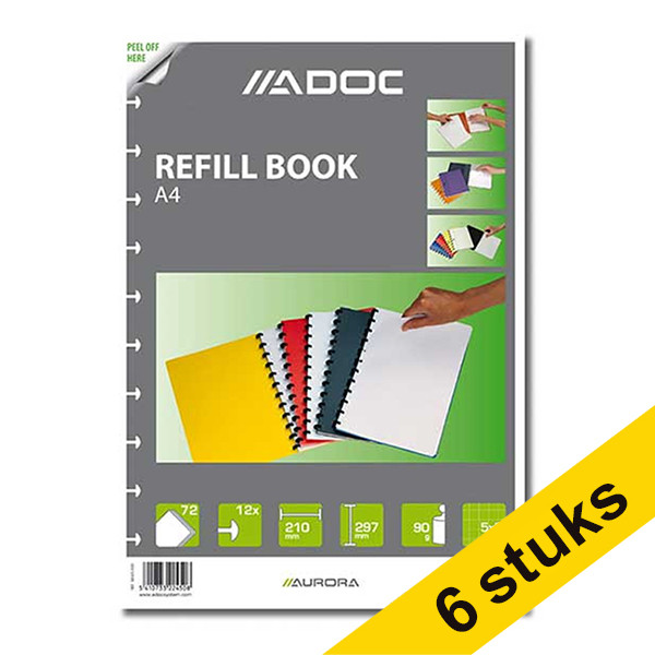 Aurora Aanbieding: 6x Aurora Adoc vulling voor schrift A4 geruit 5 mm 72 vel  330115 - 1