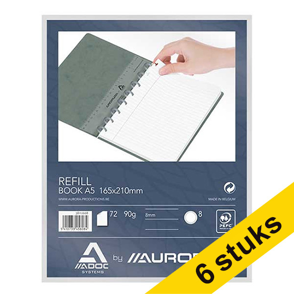 Aurora Aanbieding: 6x Aurora Adoc vulling voor schrift A5 gelinieerd 72 vel  330112 - 1