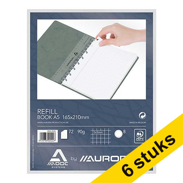 Aurora Aanbieding: 6x Aurora Adoc vulling voor schrift A5 geruit 5 mm 72 vel  330113 - 1