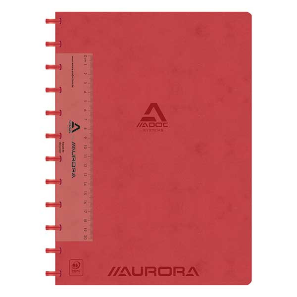 Aurora Adoc gelinieerd schrift met liniaal A4 rood 72 vel 6811.744R 330088 - 1