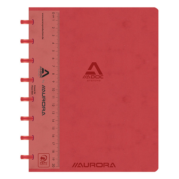 Aurora Adoc gelinieerd schrift met liniaal A5 rood 72 vel 3811.741R 330082 - 1