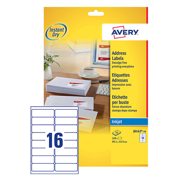 Avery J8162-10 adresetiketten 99,1 x 33,9 mm (160 etiketten) J8162-10 212630 - 1