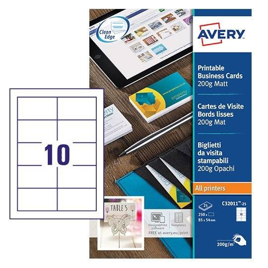 fluiten koppeling Verzending Avery Zweckform C32011-10 visitekaarten mat wit 85 x 54 mm (100 stuks)  Avery 123inkt.nl