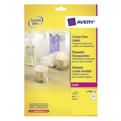 Avery Zweckform L7780-25 crystal clear etiketten 40 mm (600 etiketten) L7780-25 212690 - 1