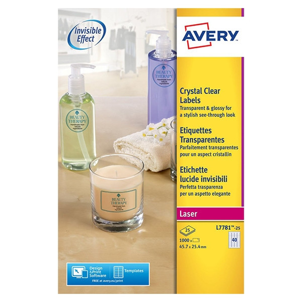 Avery Zweckform L7781-25 crystal clear etiketten 45,7 x 25,4 mm (1000 etiketten) L7781-25 212696 - 1