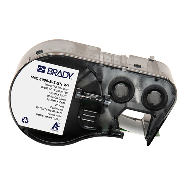 Brady M4C-1000-595-GN-WT tape vinyl wit op groen 25,4 mm x 7,62 m (origineel) M4C-1000-595-GN-WT 148232 - 1