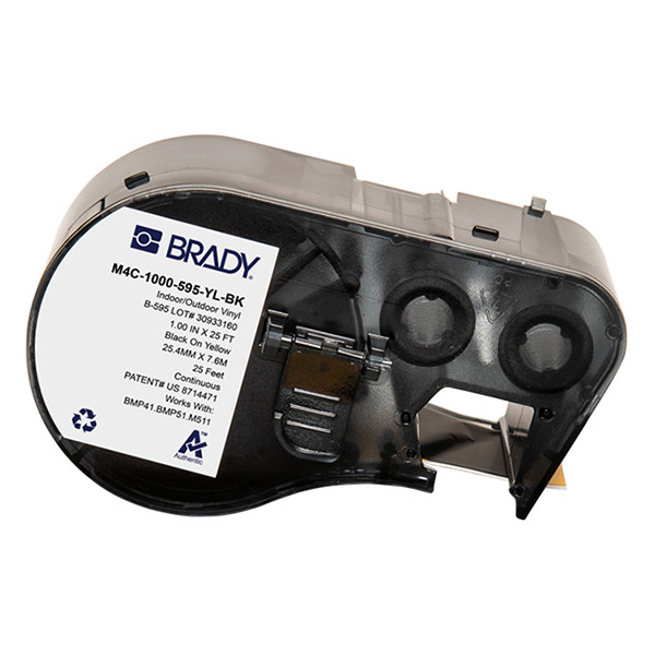 Brady M4C-1000-595-YL-BK tape vinyl zwart op geel 25,4 mm x 7,62 m (origineel) M4C-1000-595-YL-BK 148226 - 1