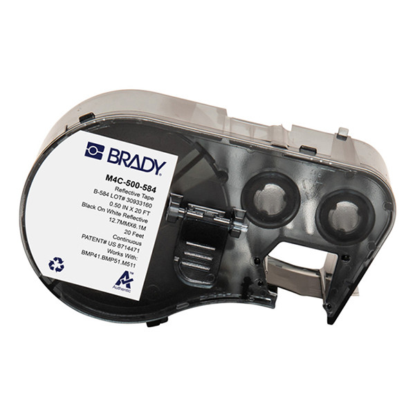 Brady M4C-500-584 plastic labels zwart op wit 12,7 mm x 7,62 m (origineel) M4C-500-584 148374 - 1