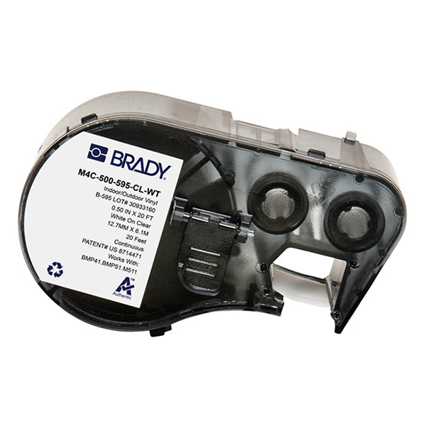 Brady M4C-500-595-CL-WT tape vinyl wit op transparant 12,7 mm x 6,1 m (origineel) M4C-500-595-CL-WT 148380 - 1
