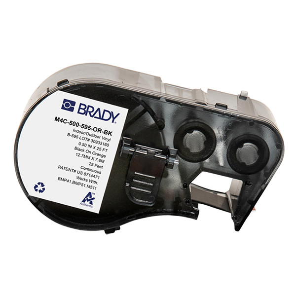 Brady M4C-500-595-OR-BK tape vinyl zwart op oranje 12,7 mm x 7,62 m (origineel) M4C-500-595-OR-BK 148196 - 1