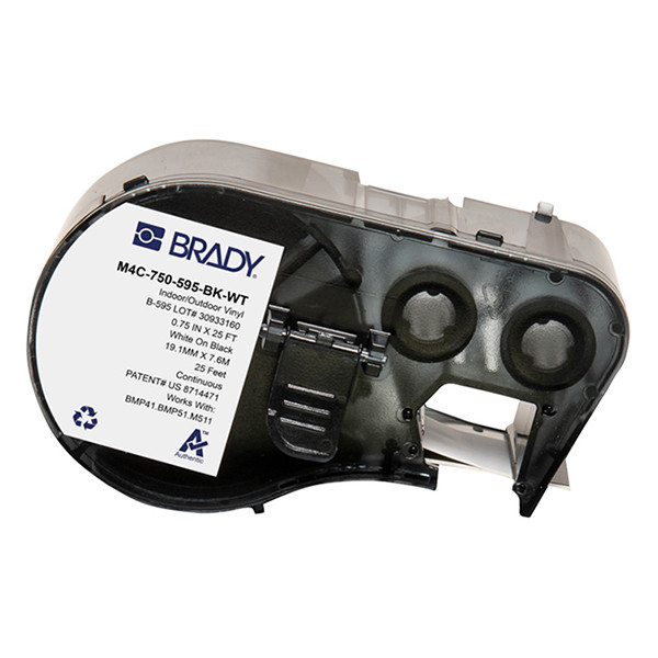 Brady M4C-750-595-BK-WT tape vinyl wit op zwart 19,05 mm x 7,62 m (origineel) M4C-750-595-BK-WT 148382 - 1
