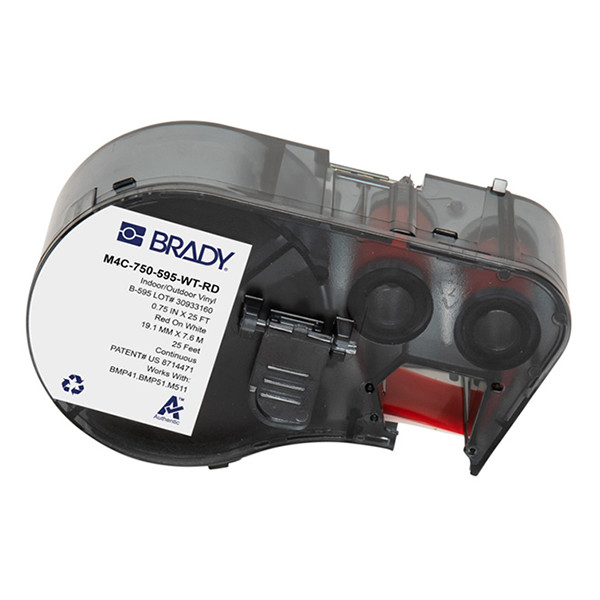Brady M4C-750-595-WT-RD tape vinyl rood op wit 19,05 mm x 7,62 m (origineel) M4C-750-595-WT-RD 148178 - 1