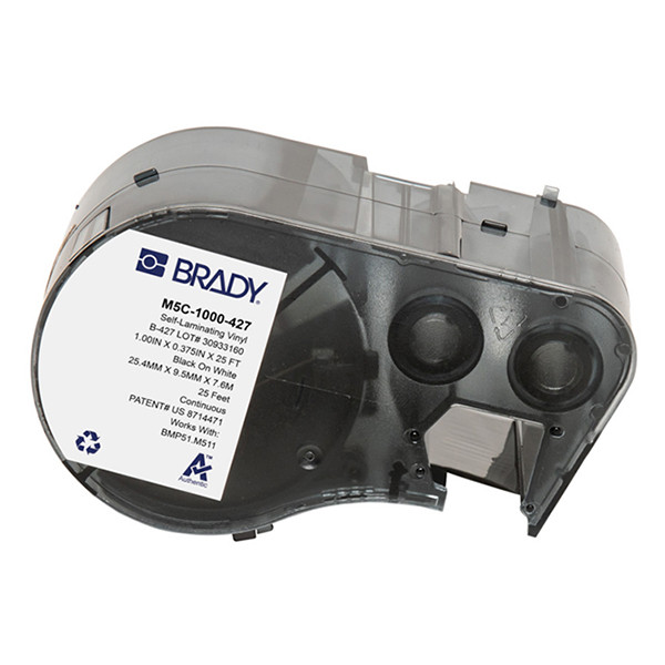 Brady M5C-1000-427 gelamineerde vinyl labels zwart op wit/transparant 25,4 mm x 7,62 m x 9,53 mm (origineel) M5C-1000-427 148402 - 1