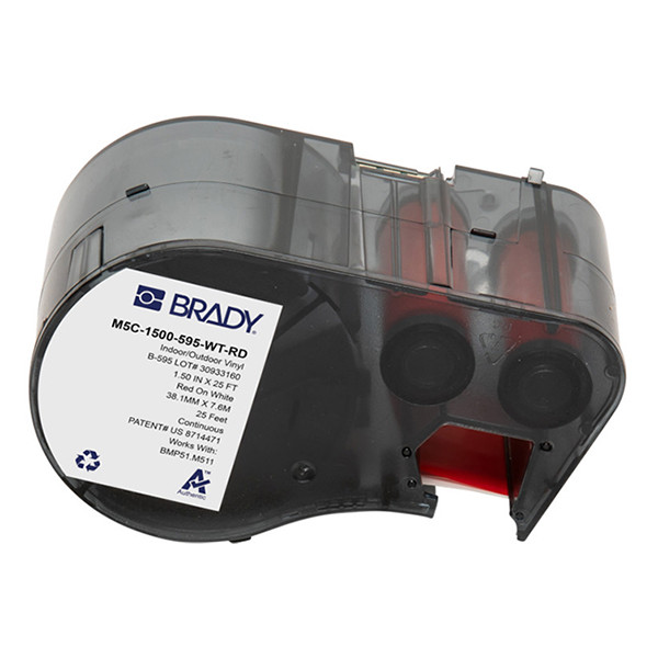 Brady M5C-1500-595-WT-RD tape vinyl rood op wit 38,1 mm x 7,62 m (origineel) M5C-1500-595-WT-RD 148212 - 1