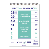 Brepols Optivision wand-week kalender 2025 met extra grote cijfers en letters 1.895.9900.00.4.0 261526