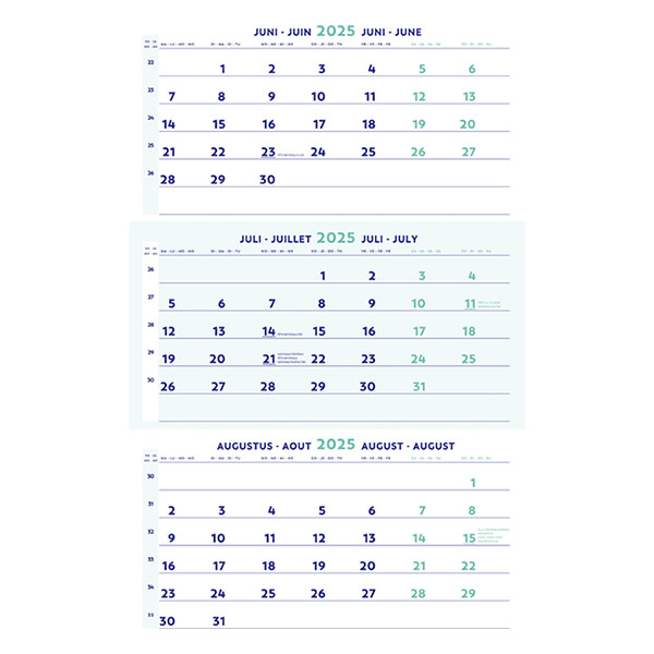 Brepols driemaandskalender 2025 30 x 60 cm (4-talig) 1.854.9900.00.8.0 261426 - 1
