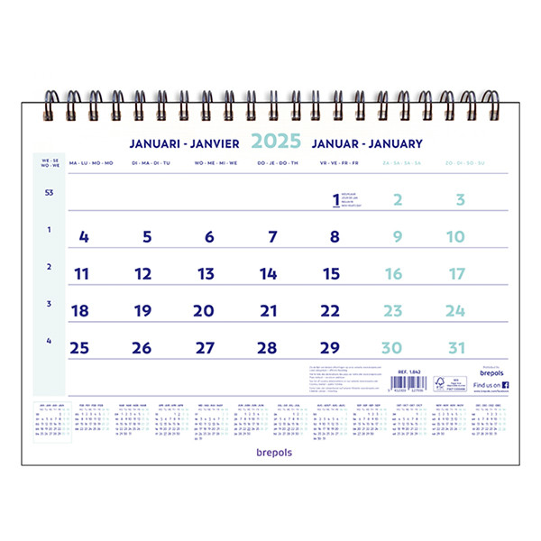 Brepols maandkalender 2025 met spiraal 43 x 31,5 cm (4-talig) 1.842.9900.00.4.0 261419 - 1