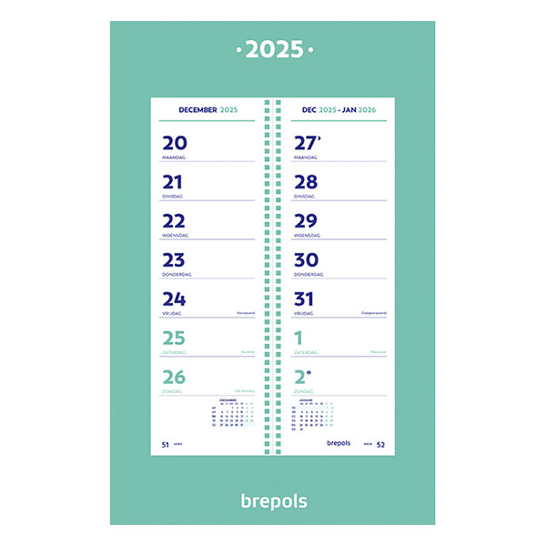 Brepols omlegkalender op schild 2 weken 2025 20 x 31 cm NL 1.849.9900.00.4.0 261425 - 1