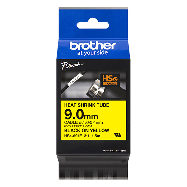 Brother HSe-621E krimpkous tape zwart op geel 9 mm (origineel) HSE621E 350638 - 1