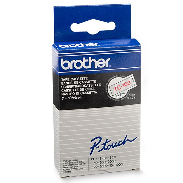 Brother TC-102 'extreme' tape rood op transparant 12 mm (origineel) TC-102 088826 - 1