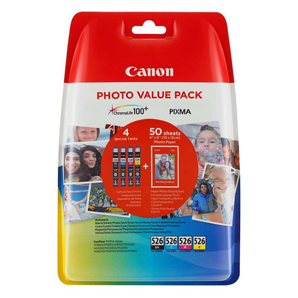 Canon CLI-526 multipack 4 kleur + papier (origineel) 4540B017 4540B018 4540B019 651009 - 1