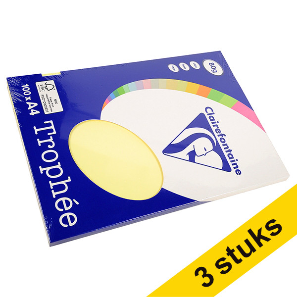 Clairefontaine Aanbieding: 3x Clairefontaine gekleurd papier geel 80 grams A4 (100 vel)  340038 - 1