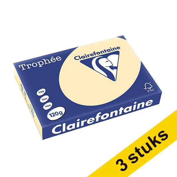 Clairefontaine Aanbieding: 3x Clairefontaine gekleurd papier gems 120 grams A4 (250 vel)  340044 - 1