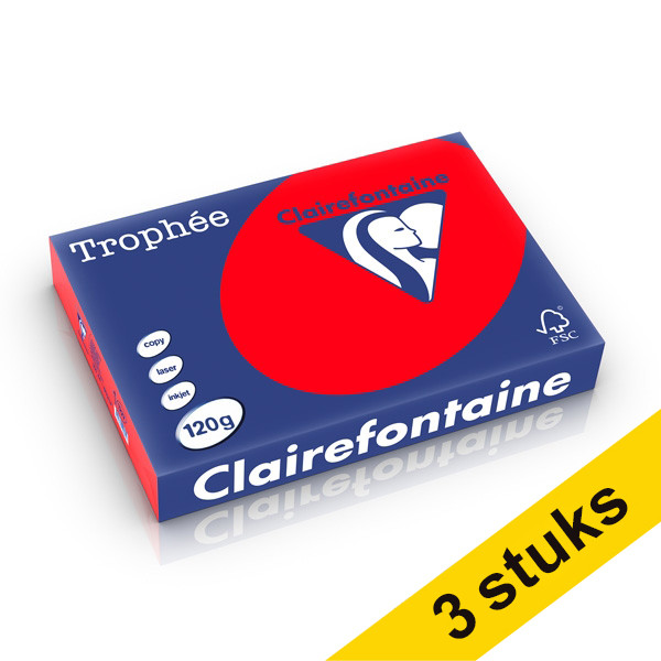 Clairefontaine Aanbieding: 3x Clairefontaine gekleurd papier koraalrood 120 grams A4 (250 vel)  340033 - 1