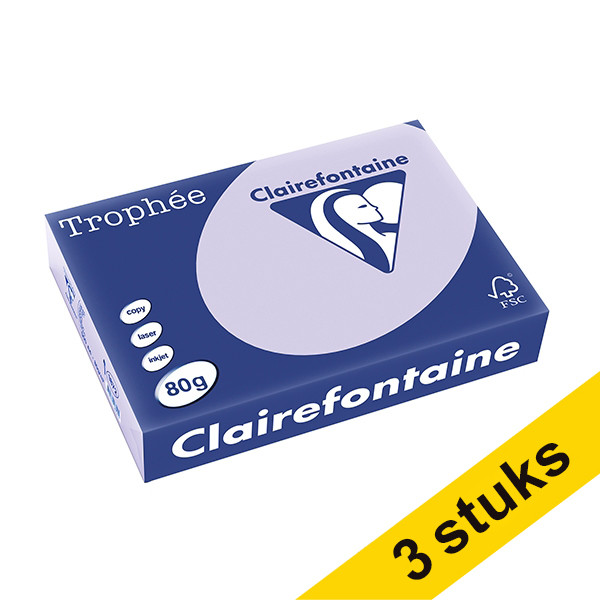 Clairefontaine Aanbieding: 3x Clairefontaine gekleurd papier lila 80 grams A4 (500 vel)  340030 - 1