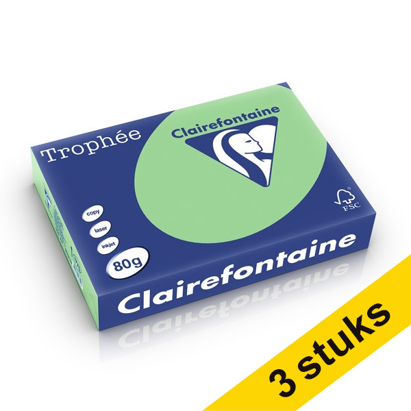 Clairefontaine Aanbieding: 3x Clairefontaine gekleurd papier natuurgroen 80 grams A4 (500 vel)  340028 - 1