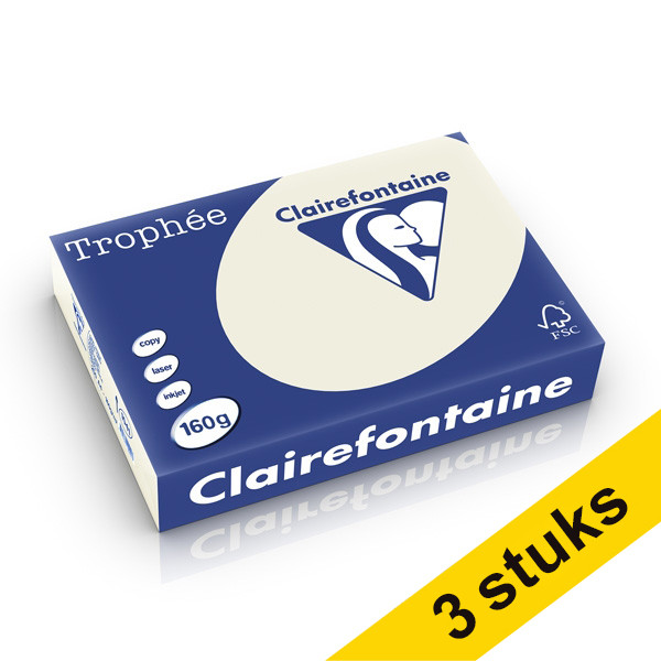 Clairefontaine Aanbieding: 3x Clairefontaine gekleurd papier parelgrijs 160 grams A4 (250 vel)  340042 - 1