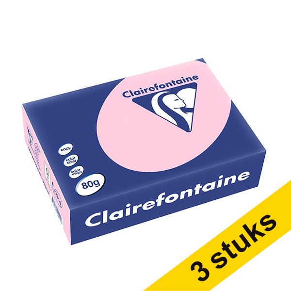 Clairefontaine Aanbieding: 3x Clairefontaine gekleurd papier roze 80 grams A5 (500 vel)  340032 - 1