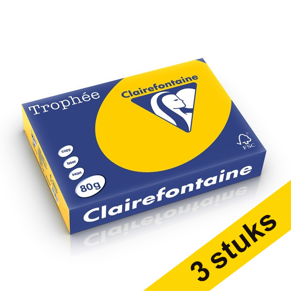 Clairefontaine Aanbieding: 3x Clairefontaine gekleurd papier zonnebloemgeel 80 grams A4 (500 vel)  340029 - 1