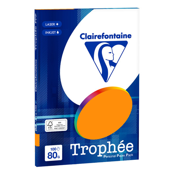 Lengtegraad Handschrift voor mij Clairefontaine gekleurd papier fluor oranje 80 grams A4 (100 vel)  Clairefontaine 123inkt.nl