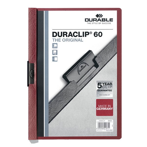 Durable Duraclip klemmap donkerrood A4 voor 60 vel 220931 310147 - 1