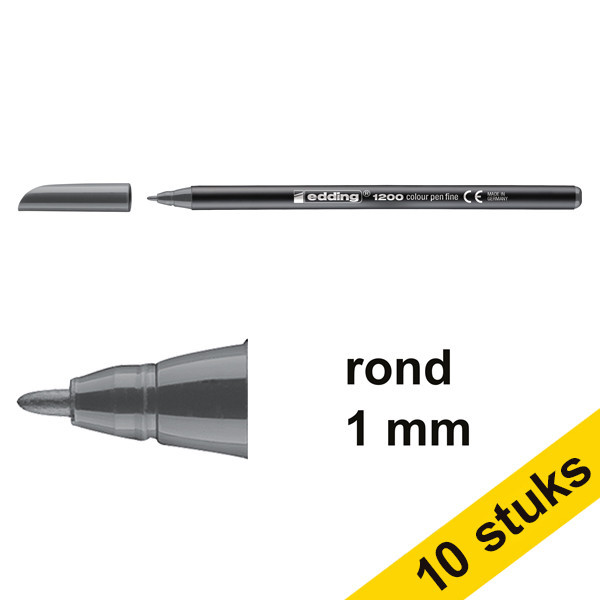 Edding Aanbieding: 10x Edding 1200 viltstift grijs (1 mm rond)  239567 - 1