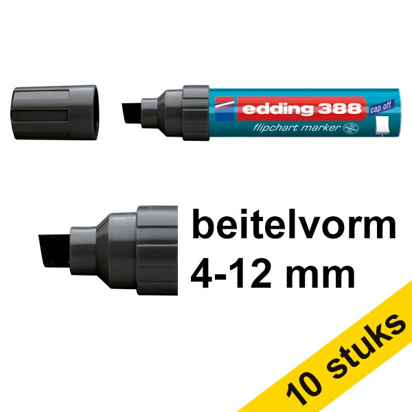 Edding Aanbieding: 10x Edding 388 flipchart marker zwart (4 - 12 mm beitel)  239776 - 1