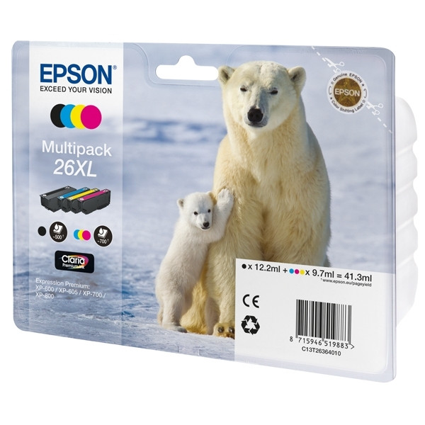 Epson 26XL (T2636) inktcartridge multipack 4 kleuren hoge capaciteit (origineel) C13T26364010 C13T26364012 C13T26364020 026518 - 1