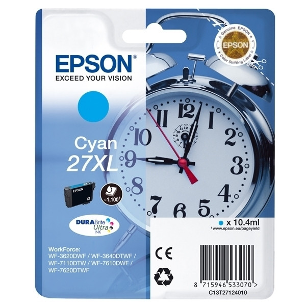 Epson 27XL (T2712) inktcartridge cyaan hoge capaciteit (origineel) C13T27124010 C13T27124012 902575 - 1