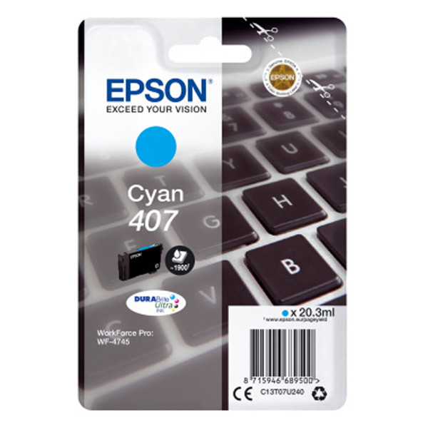 Epson 407 (T07U2) inktcartridge cyaan (origineel) C13T07U240 905091 - 1