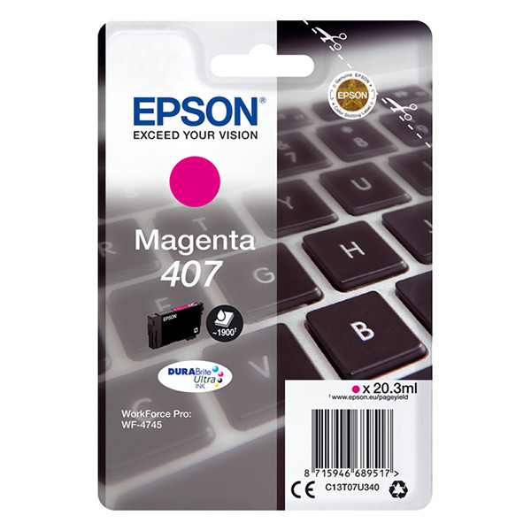 Epson 407 (T07U3) inktcartridge magenta (origineel) C13T07U340 905092 - 1