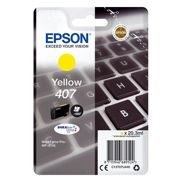 Epson 407 (T07U4) inktcartridge geel (origineel) C13T07U440 905093 - 1