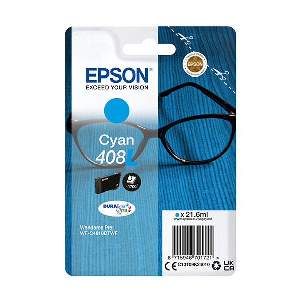 Epson 408XL (T09K2) inktcartridge cyaan hoge capaciteit (origineel) C13T09K24010 905099 - 1