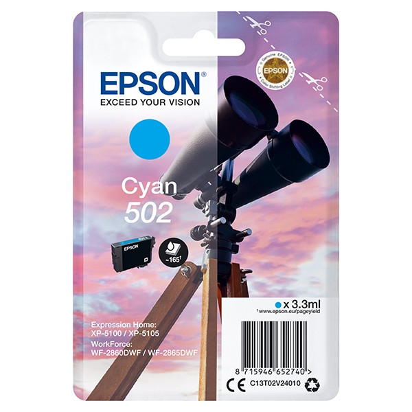 Epson 502 (T02V2) inktcartridge cyaan (origineel) C13T02V24010 C13T02V24020 902994 - 1