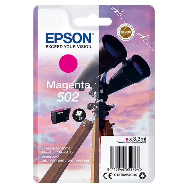 Epson 502 (T02V3) inktcartridge magenta (origineel) C13T02V34010 C13T02V34020 902996 - 1