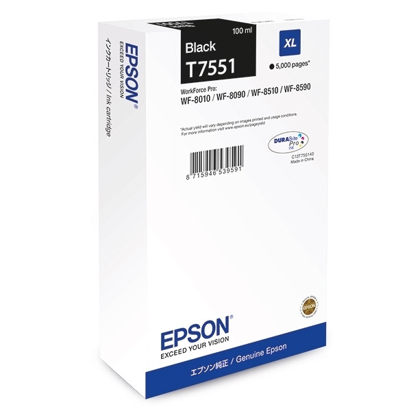 Epson T7551 inktcartridge zwart hoge capaciteit (origineel) C13T755140 905663 - 1