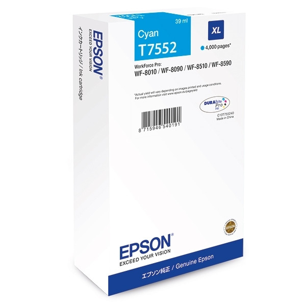 Epson T7552 inktcartridge cyaan hoge capaciteit (origineel) C13T755240 904825 - 1