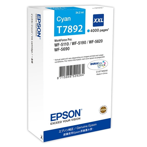 Epson T7892 inktcartridge cyaan extra hoge capaciteit (origineel) C13T789240 026662 - 1