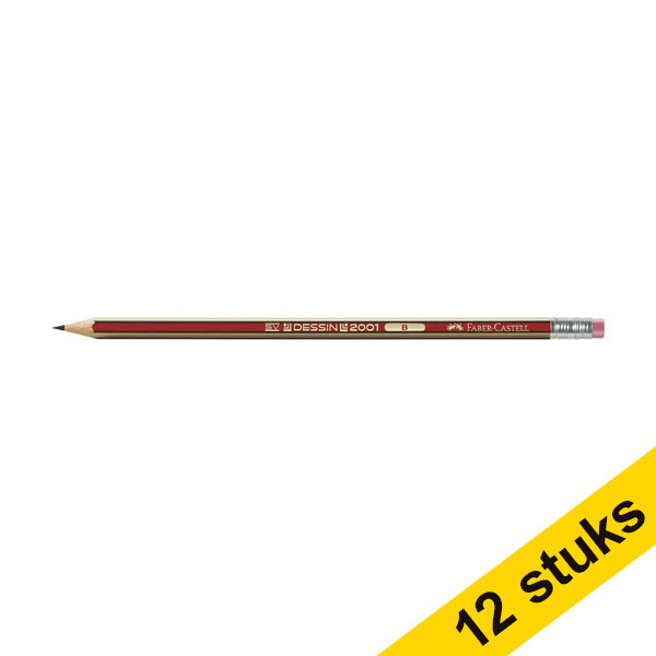 Faber-Castell Aanbieding: 12x Faber-Castell Dessin potlood (B) met gum  240034 - 1